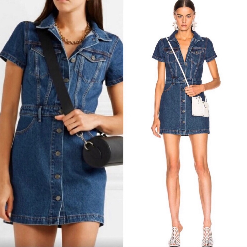 GRLFRND Max Denim Button Front Mini Jean Dress XS Blue Cotton